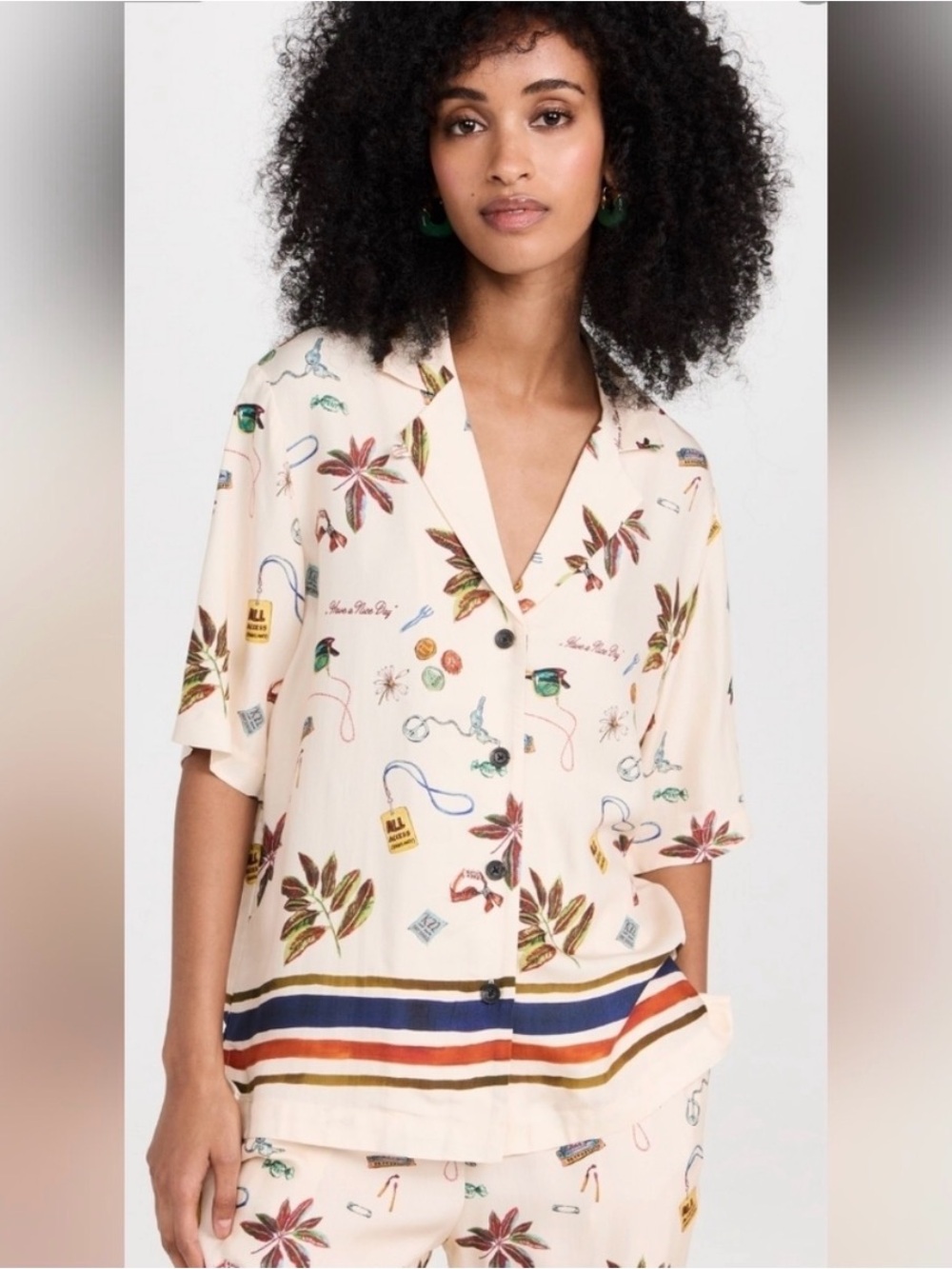 Scotch & Soda Cream Short Sleeve Floral & Stripe Button Shirt